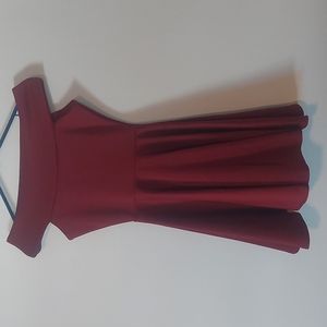 Boohoo Off The Shoulder Skater Dress, Berry